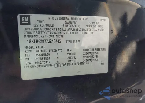 2007 GMC Yukon Denali from USA, damaged, VIN 1GKFK63877J216445